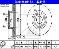 Ate 24.0124-0118 tarcza hamulcowa vw t4 90-96 went.