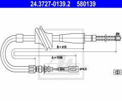 Ate 24.3727-0139 linka hamulca ręcznego audi 80 78-87 prawy tył, audi 80 (81, 85, b2)