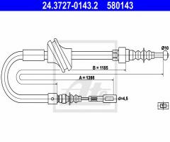 Ate 24.3727-0143 linka hamulca ręcznego audi 80 86-91 lewy tył, audi 80 (89, 89q, 8a, b3)