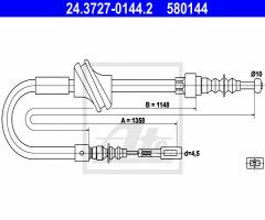 Ate 24.3727-0144 linka hamulca ręcznego audi 80 86-91 prawy tył, audi 80 (89, 89q, 8a, b3)