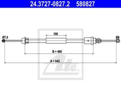 Ate 24.3727-0827 linka hamulca ręcznego peugeot 406 95- prawa, peugeot 406 (8b)