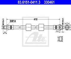 Ate 83.6151-0411 przewód hamulcowy giętki bmw 5 e39 96-03 przód, bmw 5 (e39)