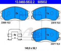 Ate 13.0460-5832 klocki hamulcowe hyundai trajet 99- z akustycznym czujnikiem zużycia