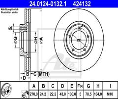 Ate 24.0124-0132 tarcza hamulcowa ford transit 91-00 15 cali, ford transit autobus (e_ _)