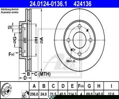 Ate 24.0124-0136 tarcza hamulcowa volvo s40,v40 95-97, hyundai santamo, kia joice