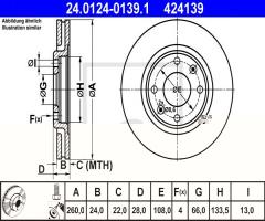 Ate 24.0124-0139 tarcza hamulcowa peugeot 406 95-04, peugeot 406 (8b)