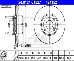 Ate 24.0124-0152 tarcza hamulcowa opel astra g 98-04, opel astra g hatchback (f48_, f08_)