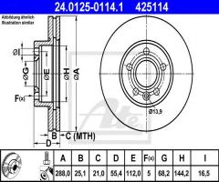 Ate 24.0125-0114 tarcza hamulcowa vw sharan 95-01, ford galaxy (wgr), seat alhambra (7v8, 7v9)