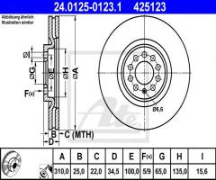 Ate 24.0125-0123 tarcza hamulcowa vw bora 98-04 2,3v5 - 2,8v6, audi a1 (8x1, 8xf)