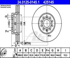 Ate 24.0125-0145 tarcza hamulcowa vw golf v 03-, audi a3 kabriolet (8p7), seat leon (1p1)