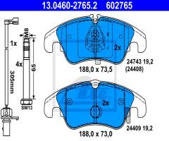 Ate 13.0460-2765 klocki hamulc. audi a6  11- przód, audi a6 allroad (4gh, 4gj)