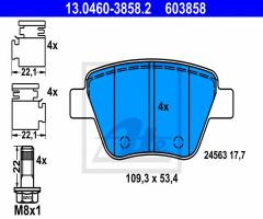 Ate 13.0460-3858 klocki hamulc. skoda superb  08- tył, audi a1 (8x1, 8xf), seat altea (5p1)