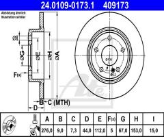 Ate 24.0109-0173 tarcza hamulc. mercedes w246 b-klasa  11- tył, mercedes-benz klasa a (w176)