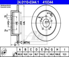 Ate 24.0110-0344 tarcza hamulc. mitsubishi grandis  04- tył, mitsubishi grandis (na_w)