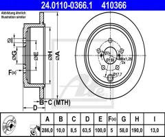 Ate 24.0110-0366 tarcza hamulc. subaru legacy v  09- tył, subaru brz