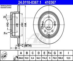 Ate 24.0110-0367 tarcza hamulc. hyundai sonata  05- tył, hyundai grandeur (tg)