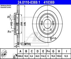 Ate 24.0110-0369 tarcza hamulc. hyundai i40  11- tył, hyundai i40 (vf)