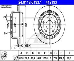 Ate 24.0112-0193 tarcza hamulc. jeep wrangler  06- tył , jeep wrangler ii (tj)