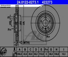 Ate 24.0122-0273 tarcza hamulc. audi a6  11- tył, audi a6 (4g2, c7, 4gc)