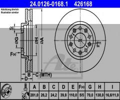 Ate 24.0126-0168 tarcza hamulc. alfa romeo giulietta  10-, alfa romeo giulietta (940), fiat 500x