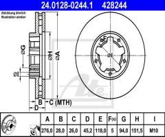 Ate 24.0128-0244 tarcza hamulc. nissan cabstar  06- przód