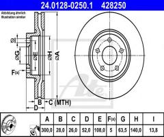 Ate 24.0128-0250 tarcza hamulc. ford mondeo  07- przód, ford mondeo iv (ba7)