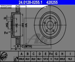 Ate 24.0128-0255 tarcza hamulc. jeep grand cherokee  05- tył, jeep grand cherokee iii (wh, wk)