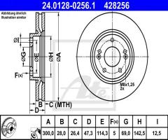Ate 24.0128-0256 tarcza hamulc. hyundai sonata  05-, hyundai i40 cw (vf), kia carens iv