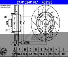 Ate 24.0132-0170 tarcza hamulc. mercedes c218 cls-klasa  11- przód, mercedes-benz cls (c218)
