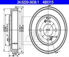 Ate 24.0220-3038 bęben hamulc. hyundai getz  02-09 (+abs)