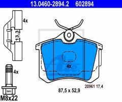 Ate 13.0460-2894 klocki hamulcowe vw golf v 03- tył, audi a3 (8l1), seat ibiza v (6j5, 6p5)