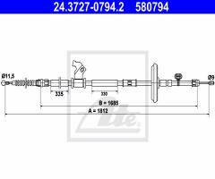 Ate 24.3727-0794 linka hamulca ręcznego opel astra j  09- lewy tył, chevrolet cruze (j300)