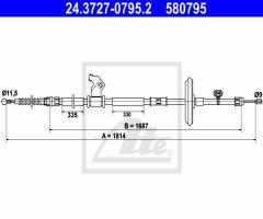 Ate 24.3727-0795 linka hamulca ręcznego opel astra j  09- prawy tył, chevrolet cruze (j300)