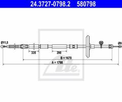 Ate 24.3727-0798 linka hamulca ręcznego opel astra j  09-  tył, chevrolet cruze (j300), opel astra j