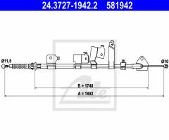 Ate 24.3727-1942 linka hamulca ręcznego toyota auris  07-12 lt