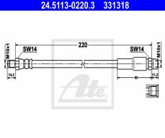 Ate 24.5113-0220 przewód hamulcowy giętki audi a4 quattro  94-01 t, audi 100 (44, 44q, c3)