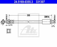 Ate 24.5169-0355 przewód hamulcowy giętki bmw 7 e38  93-01 przód, bmw 7 (e38)