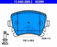 Ate 13.0460-2889 klocki hamulcowe audi a8 03- tył, audi a6 (4b2, c5)