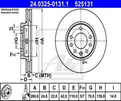 Ate 24.0325-0131 tarcza hamulcowa opel astra g,h 98-10, opel meriva