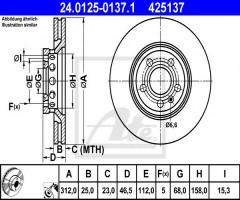 Ate 24.0125-0137 tarcza hamulcowa audi a6 97-04, audi a6 (4b2, c5), seat exeo (3r2)