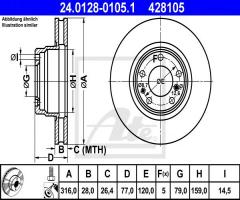 Ate 24.0128-0105 tarcza hamulcowa bmw 7 e38 94-01, bmw 7 (e38)