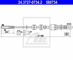 Ate 24.3727-0734 linka hamulca ręcznego opel vectra a 88-95 lt, opel vectra a hatchback (88_, 89_)