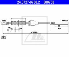 Ate 24.3727-0738 linka hamulca ręcznego opel corsa a 91-93 prawy t