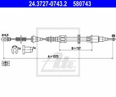 Ate 24.3727-0743 linka hamulca ręcznego opel corsa b 93-00 lewa, opel corsa b (73_, 78_, 79_)