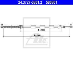 Ate 24.3727-0801 linka hamulca ręcznego peugeot 205 83-98 prawy ty, peugeot 205 i (741a/c)