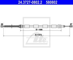 Ate 24.3727-0802 linka hamulca ręcznego peugeot 205 83-98 lewy tył, peugeot 205 i (741a/c)