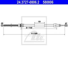 Ate 24.3727-0806 linka hamulca ręcznego peugeot 309 85-93 lewy tył, peugeot 309 i (10c, 10a)