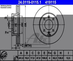 Ate 24.0119-0115 tarcza hamulcowa hyundai getz 02-09 (-abs) wen., hyundai getz (tb)