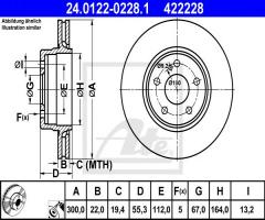 Ate 24.0122-0228 tarcza hamulcowa mercedes w203 citroen klasa 03-07 tył, chrysler crossfire