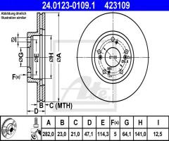 Ate 24.0123-0109 tarcza hamulcowa honda cr-v ii 02-06, honda civic vii coupe (em2)